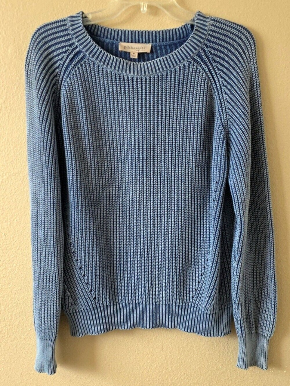 Philosophy Womens Blue Acid Wash Knit Sweater Fall Cozy Casual - Size Medium